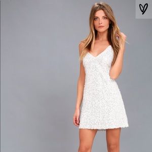 White Backless Sequin Mini Dress